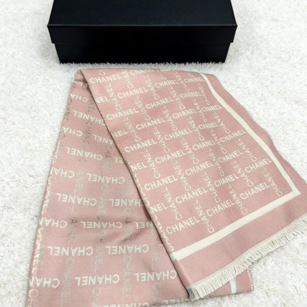 CHANEL Pink Cream Repeating Signature Scarf - Picture 1 of 4